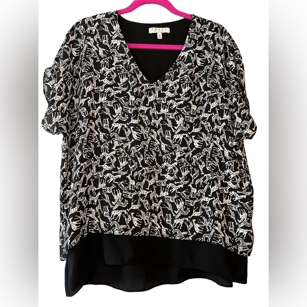 Chaus New York Giraffe Print Blouse M